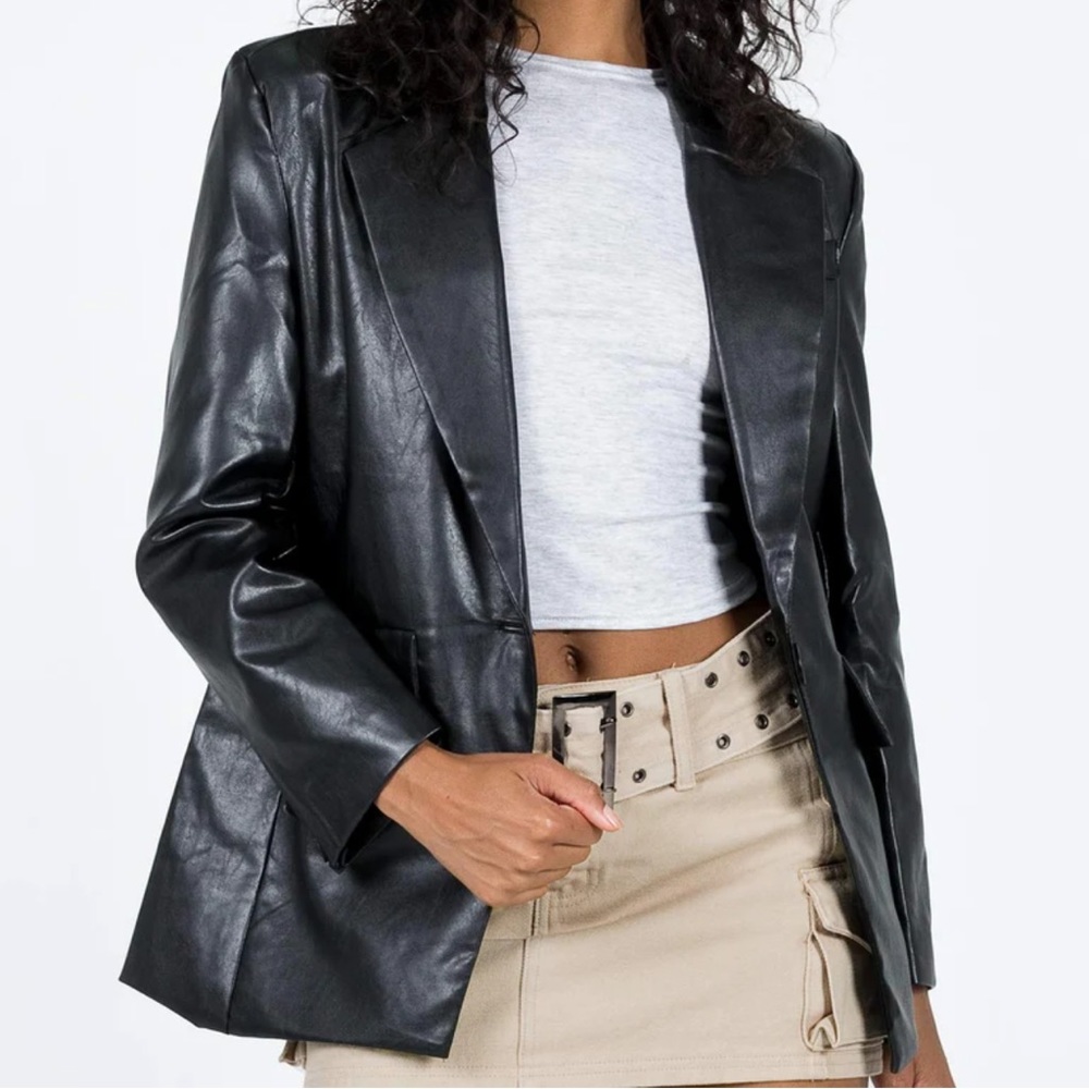 Princess Polly JOCELYN FAUX LEATHER BLAZER BLACK XS/S